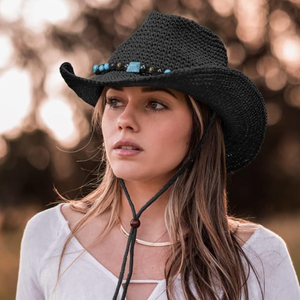 Vintage Straw Adjustable Cowboy Hat with flexible brim FREE SHIPPING!